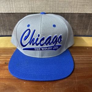 Chicago Windy City Snapback Big Bear Brand Logo Cap Truckers Hat Gray Blue
